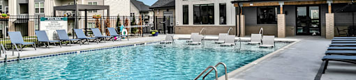 Resort-style swimming pool with baja shelf at Tiburon Ridge in Omaha, NE at Tiburon Ridge, Nebraska