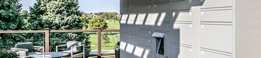 Terrace lounge with package receiving at Tiburon View Apartments, Nebraska