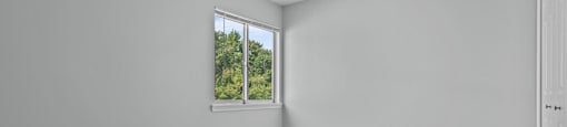 an empty room with carpet and a window