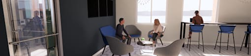 A group of people are sitting in a circle in a room with a glass door.