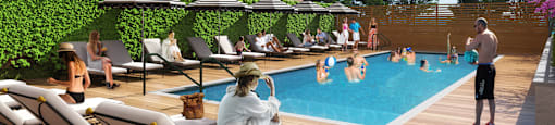 a rendering of a pool at a hotel with people in it