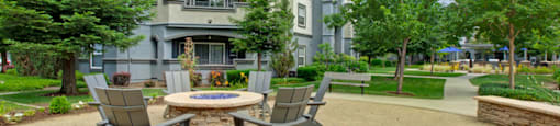 Outdoor Fire Pit Area with Seating | Sacramento CA Apartments for Rent | Broadleaf Apartments