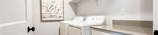A laundry room with a washer and dryer.