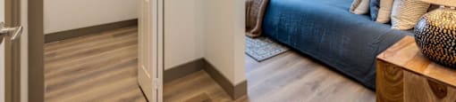 a bedroom with a bed and a closet