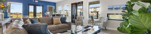 a living room with a couch and a coffee table