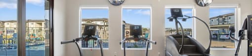 the gym with a view of the harbor