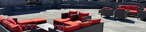 a seating area on the roof of a building