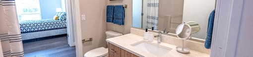 a bathroom with a toilet and a sink and a mirror