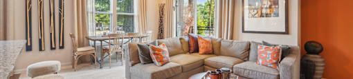 a living room with a couch and a coffee table