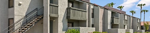 a view of the balconies at the whispering winds apartments in pearland, tx