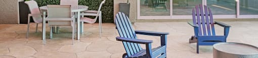 A patio with chairs and a table is shown.