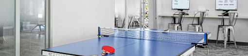 a room with a ping pong table