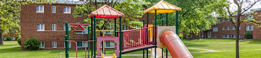 a playground with slides and monkey bars