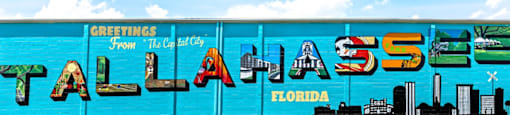 A wall mural welcoming people to Tallahassee, Florida.