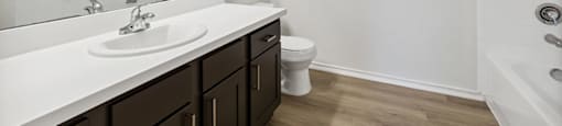 Bathroom countertop at Bonito Parque Apartments in San Antonio TX