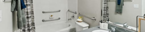 Bathroom with shower at The Sorento Apartments in San Antonio TX
