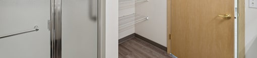 a walk in closet in a 555 waverly unit