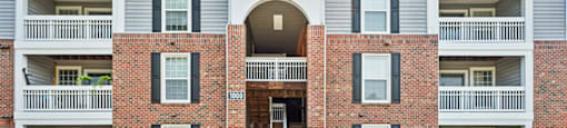 Building exterior and balconies at Weston Circle Apartments in Fredericksburg VA