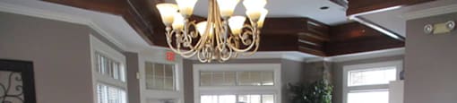 Clubhouse with chandelier at Almeda Park Apartments in Houston TX
