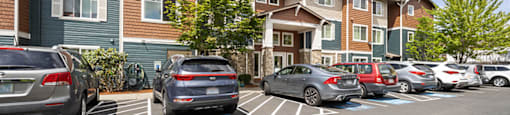 Exterior Apartments and Parking at Ballinger Court Senior Apartments in Edmonds, WA