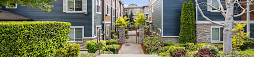 Exterior Apartments Gated at Ballinger Court Senior Apartments in Edmonds, WA