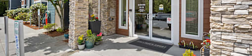 Exterior Entrance at Ballinger Court Senior Apartments in Edmonds, WA
