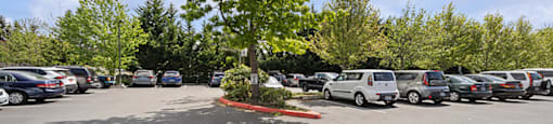 Exterior Parking Lot at Ballinger Court Senior Apartments in Edmonds, WA.