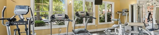 Fitness center treadmills at Falls Pointe at the Park Apartments in Durham NC