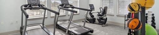 Fitness center treadmills at The Sorento Apartments in San Antonio TX