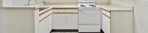 Kitchen cabinets at Woodlands at Forbes Lake Apartments in Kirkland WA