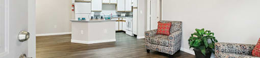 Living Room and Kitchen at Almeda Park Apartments in Houston TX