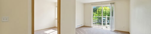 Living room at Woodlands at Forbes Lake Apartments in Kirkland WA