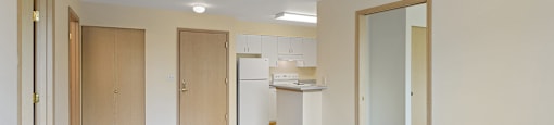 Living room and kitchen at Alderwood Court in Lynnwood WA