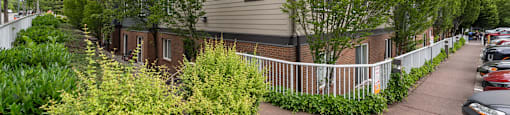 Lush exterior landscaping at Meridian Court Apartments in Federal Way WA