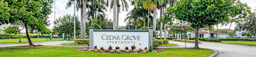 Monument sign at Cedar Grove Apartments in Miami Gardens FL