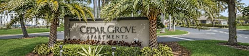 Monument sign at Cedar Grove Apartments in Miami FL
