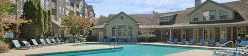 Pool sun chairs at Longwood Vista Apartment Homes in Atlanta GA