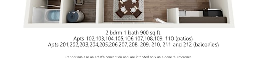 3d floor plan of 2 bedroom layout