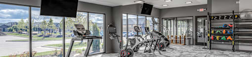 Fitness center at the Quarry Apartments in DeWitt Michigan