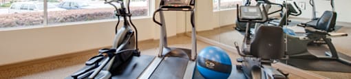 Fitness center with cardio equipment; flat screen TV