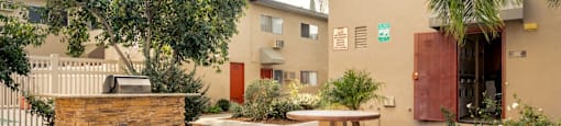 Luxury Apartments in Canoga Park for Rent - Parthenia Terrace - BBQ with Counter Space and Landscaping Around.