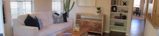 Spacious living rooms with bookshelves