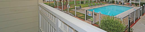 View of pool from balcony at PARKSIDE BRENTWOOD, Brentwood California