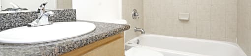 bathroom shower and vanity at PARKSIDE BRENTWOOD, Brentwood, CA