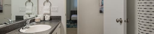 Renovated Bathrooms With Quartz Counters at Edgewater Apartments Boise, Boise, ID