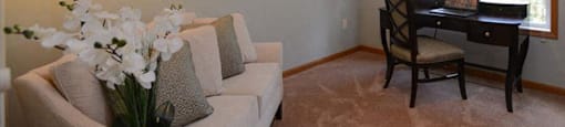 Large Living Rooms With Oversized Windows at Highlands at Riverwalk Apartments 55+, Wisconsin 53092