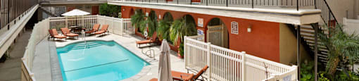 View of Pool Area at Parkview Terrace Apartments, Sherman Oaks, California