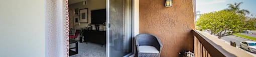 Balcony with seating at CASA GRANDE APARTMENT HOMES, California, 90630