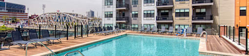 Extensive Resort Inspired Pool Deck at One Harrison, Harrison, NJ, 07029