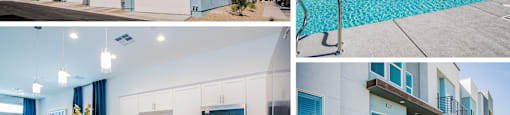 Garages, pool, kitchen and front door